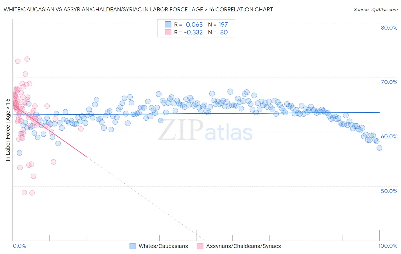 White/Caucasian vs Assyrian/Chaldean/Syriac In Labor Force | Age > 16