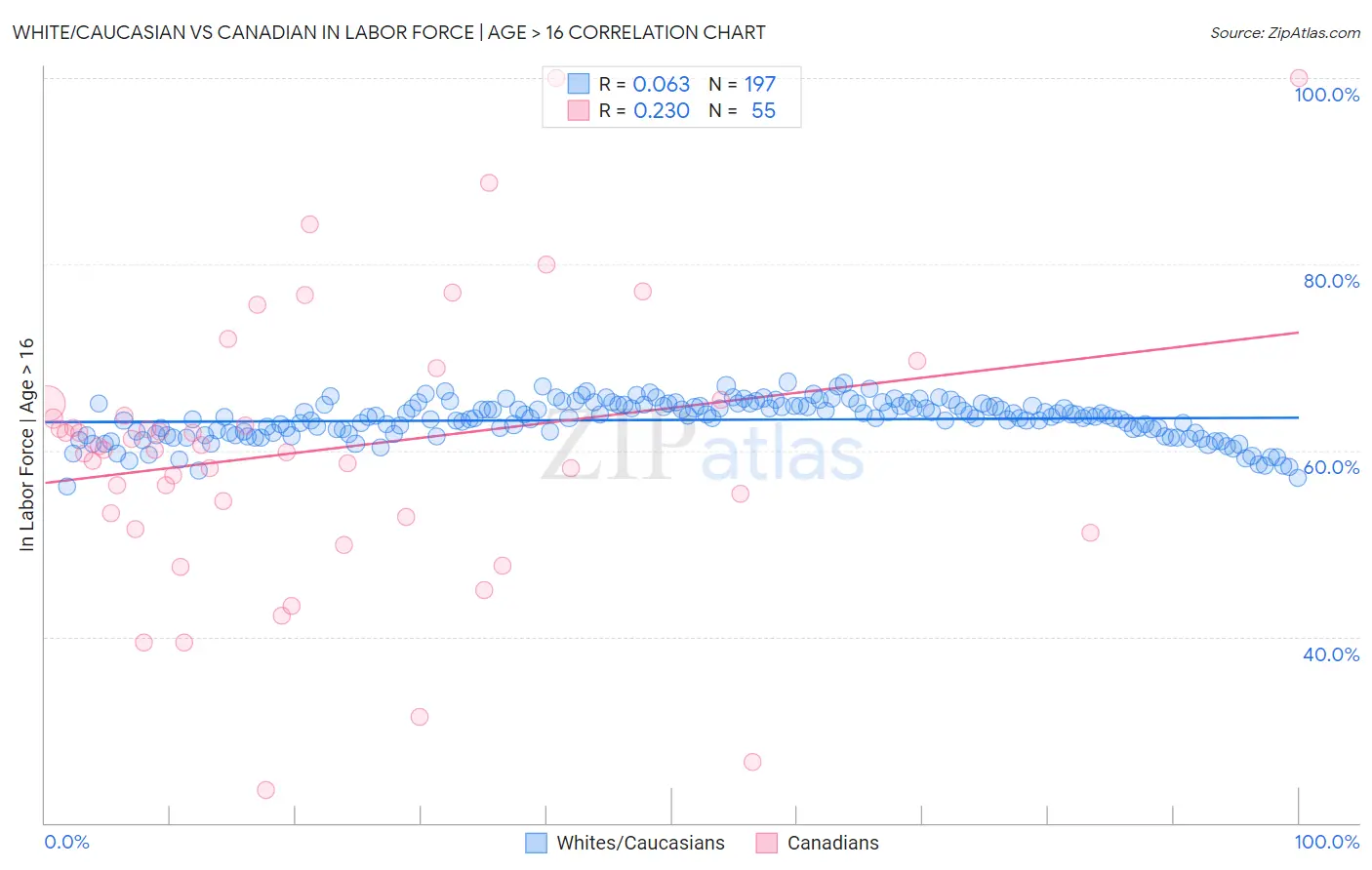 White/Caucasian vs Canadian In Labor Force | Age > 16