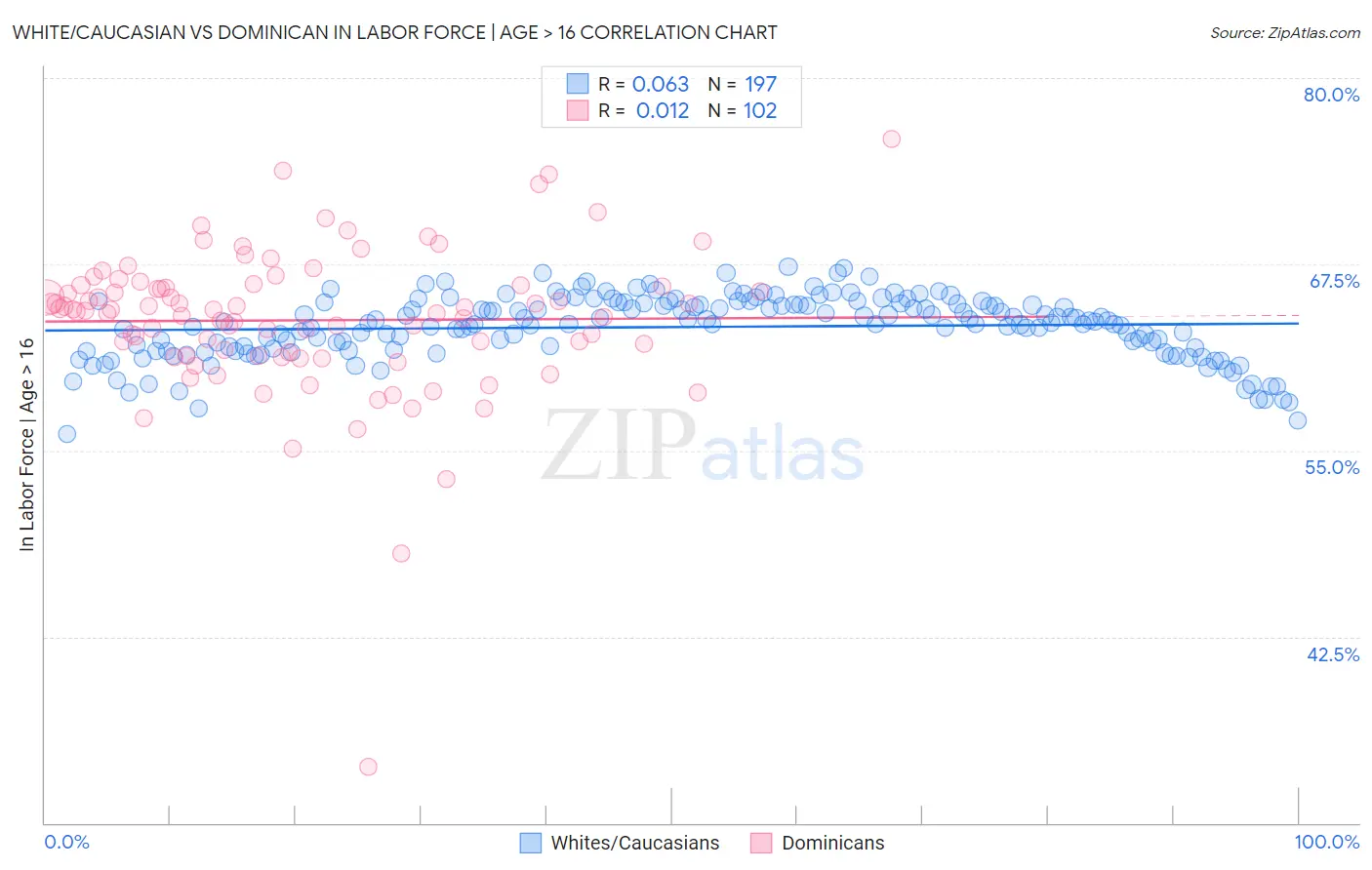 White/Caucasian vs Dominican In Labor Force | Age > 16