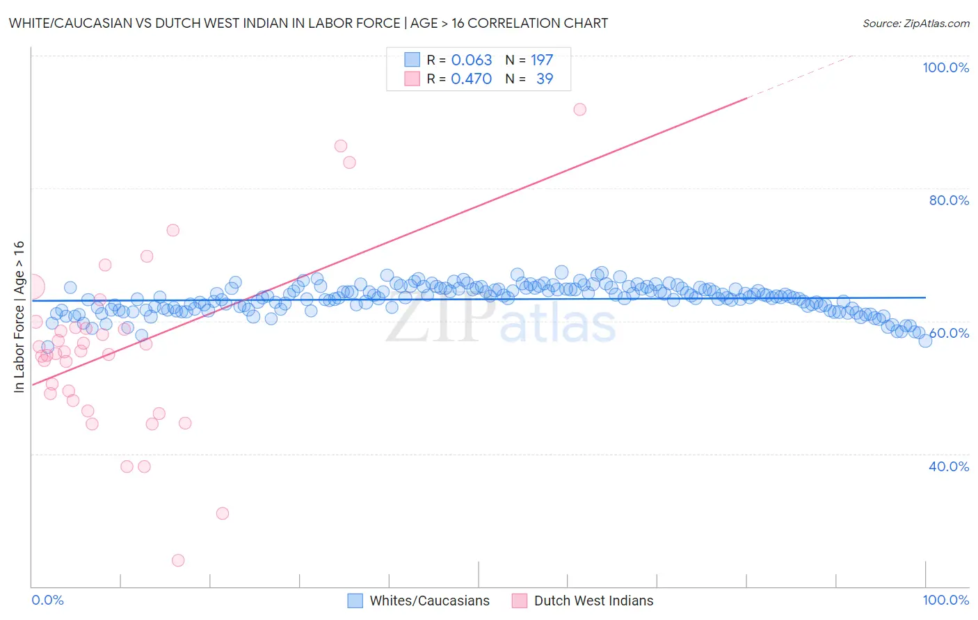 White/Caucasian vs Dutch West Indian In Labor Force | Age > 16