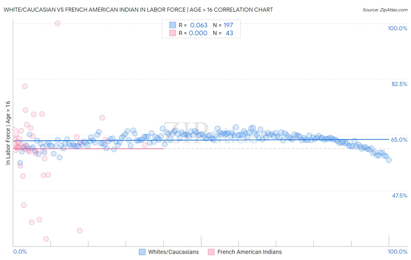 White/Caucasian vs French American Indian In Labor Force | Age > 16