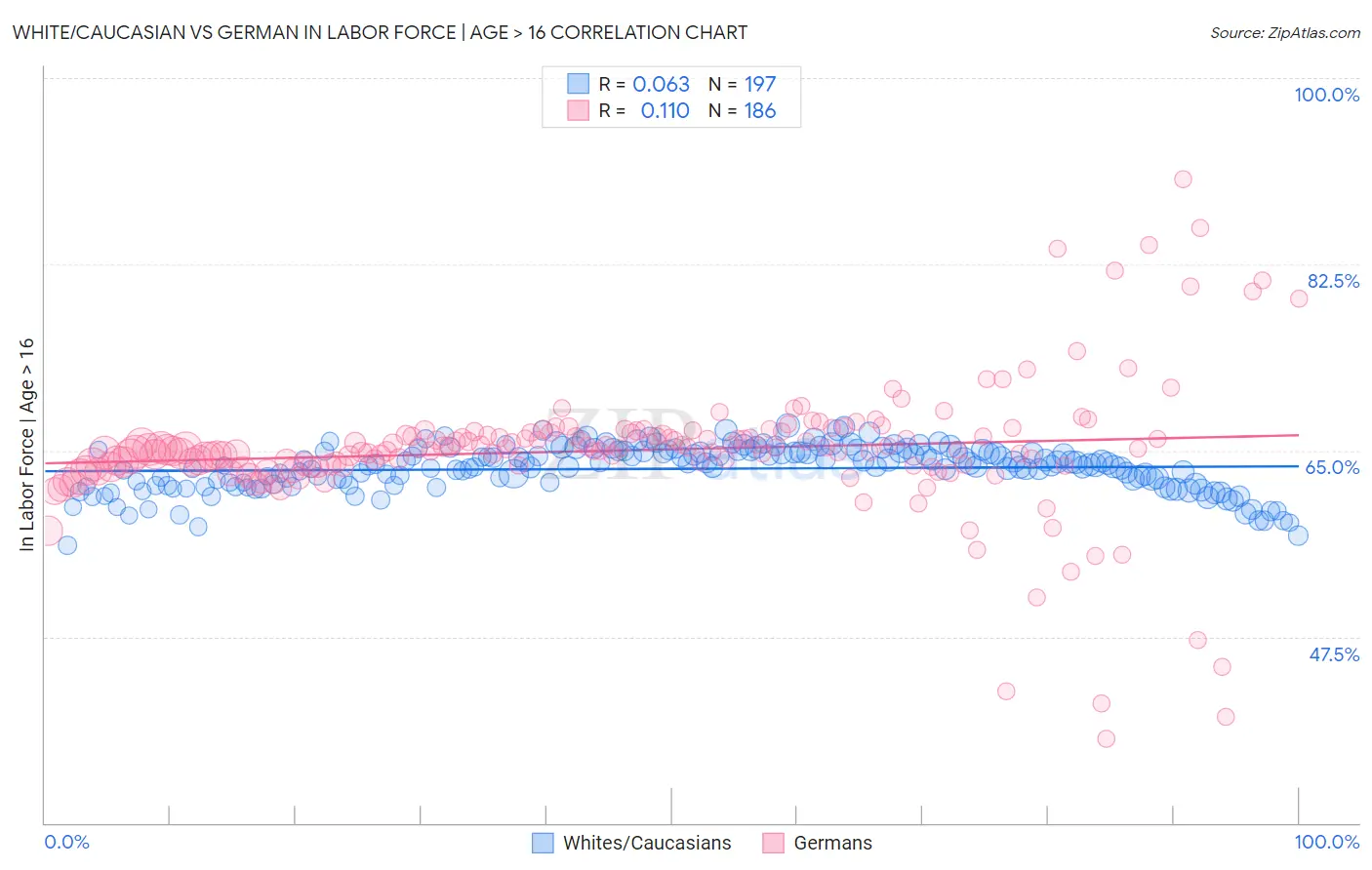 White/Caucasian vs German In Labor Force | Age > 16