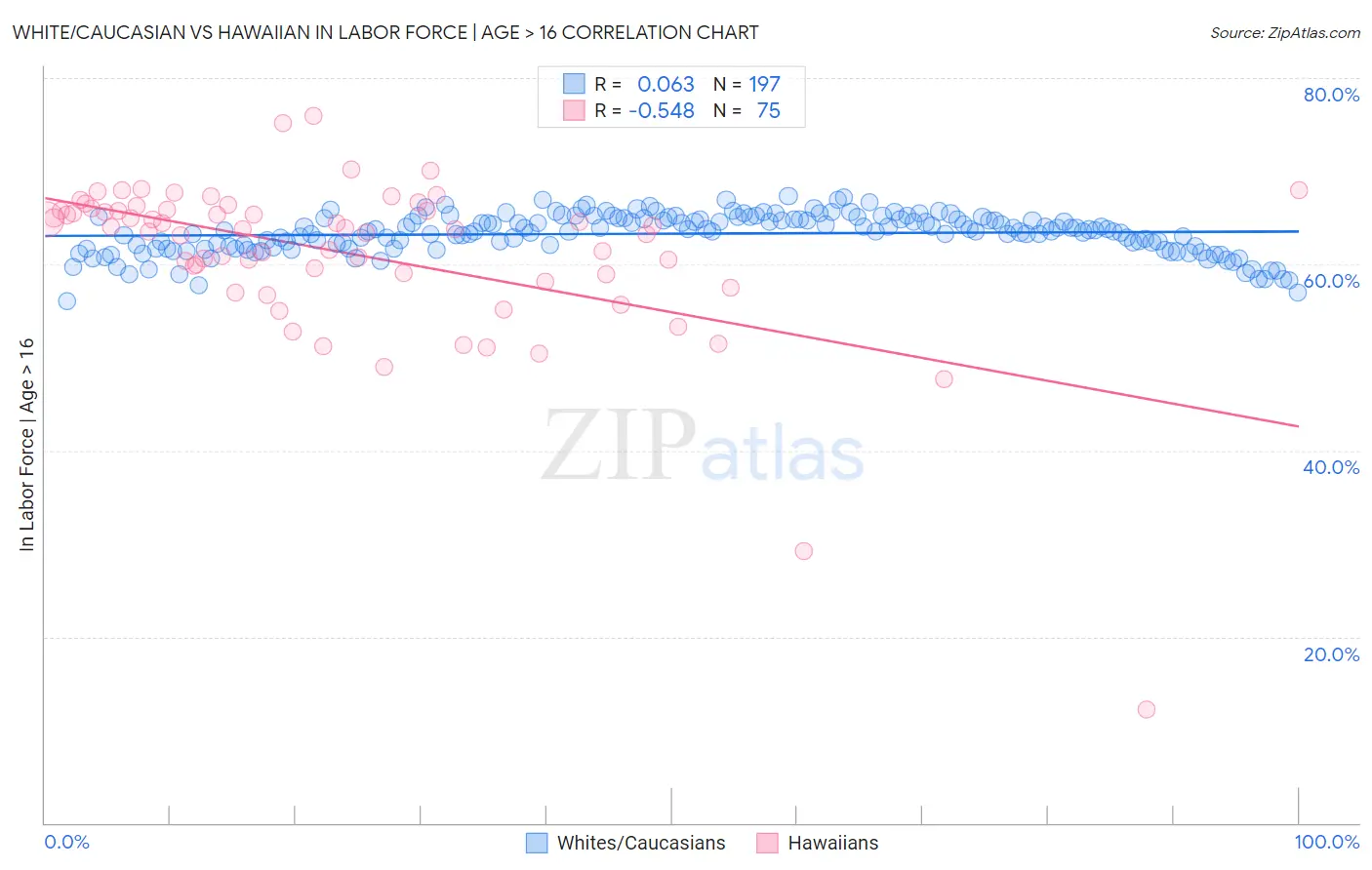 White/Caucasian vs Hawaiian In Labor Force | Age > 16