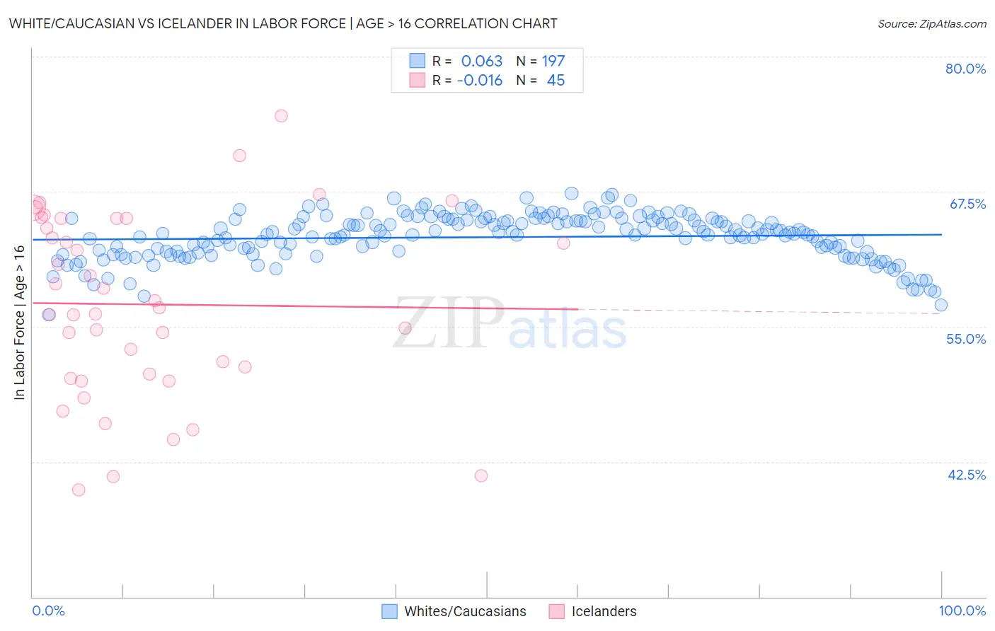 White/Caucasian vs Icelander In Labor Force | Age > 16