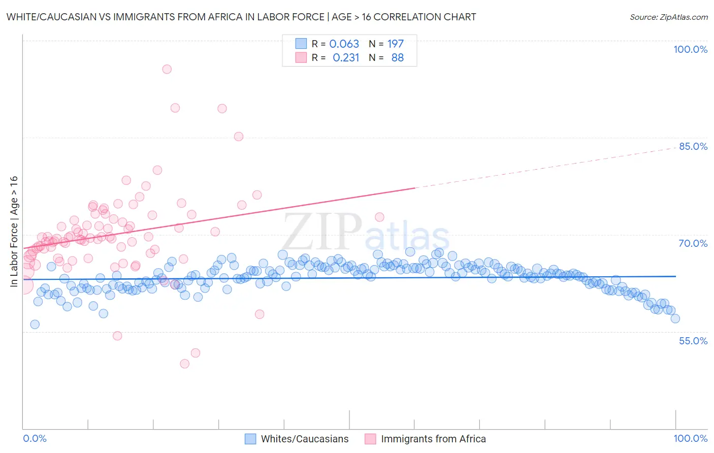 White/Caucasian vs Immigrants from Africa In Labor Force | Age > 16