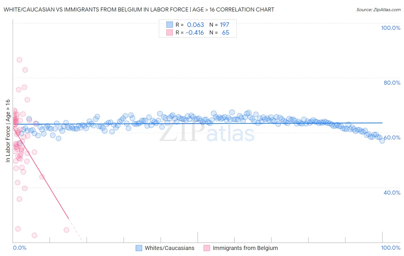 White/Caucasian vs Immigrants from Belgium In Labor Force | Age > 16