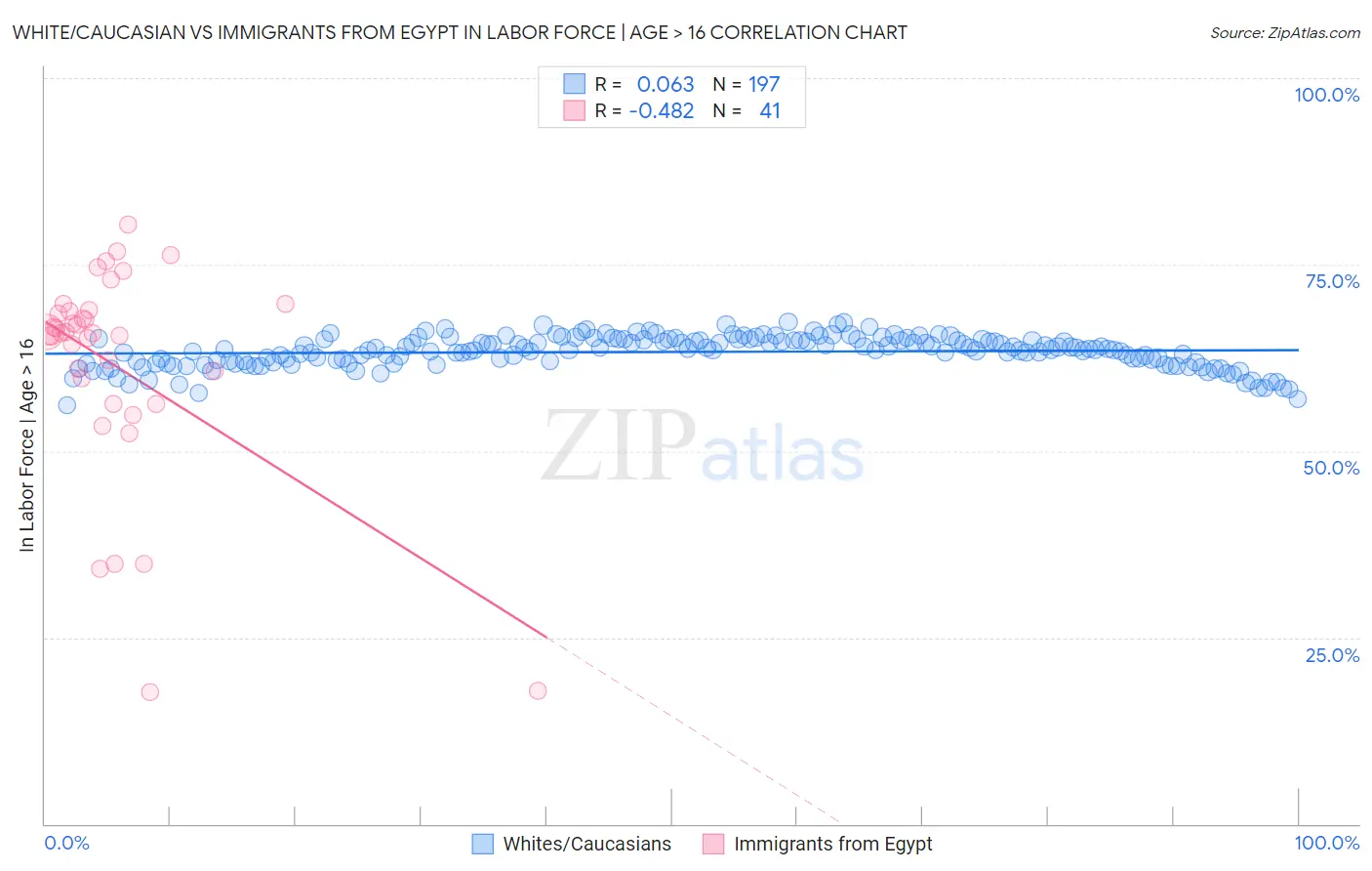 White/Caucasian vs Immigrants from Egypt In Labor Force | Age > 16