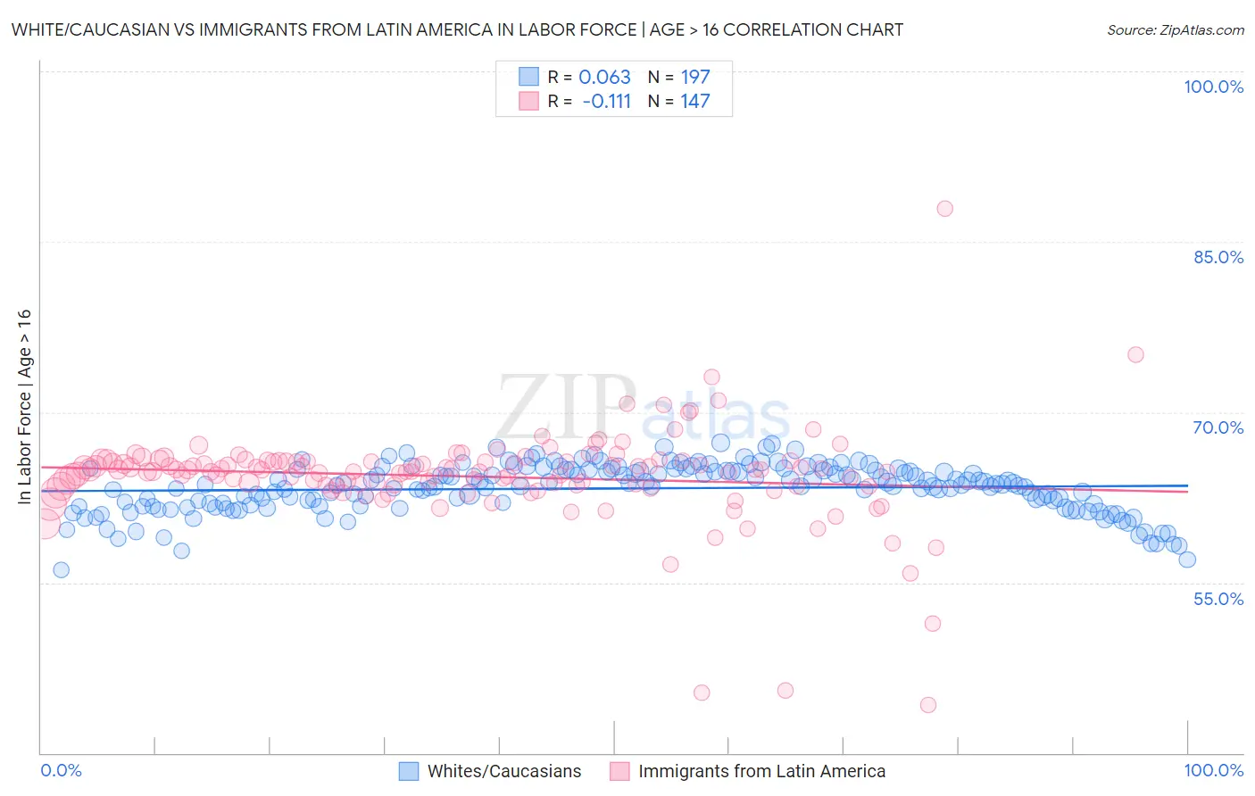 White/Caucasian vs Immigrants from Latin America In Labor Force | Age > 16