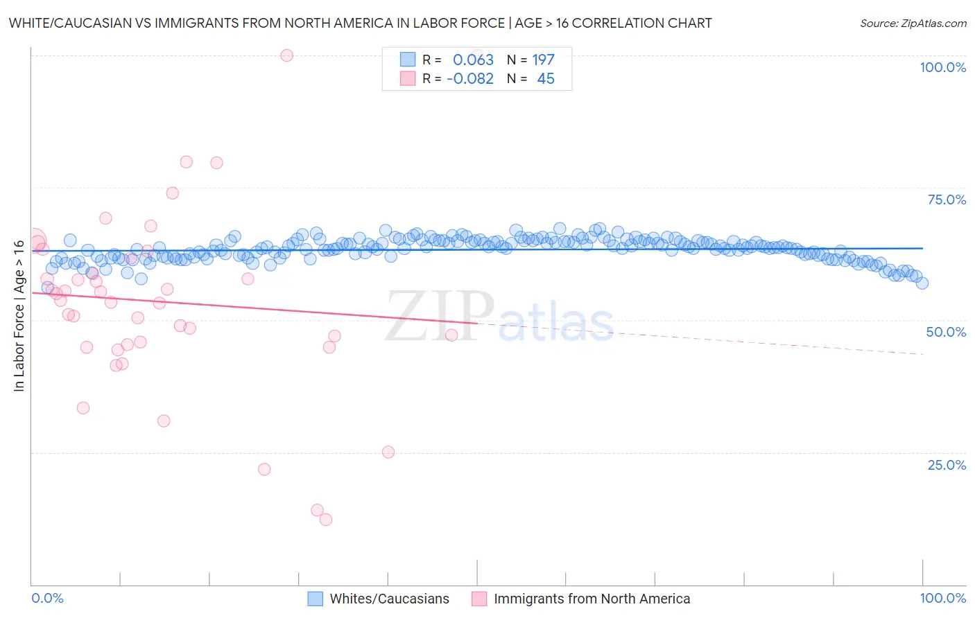 White/Caucasian vs Immigrants from North America In Labor Force | Age > 16