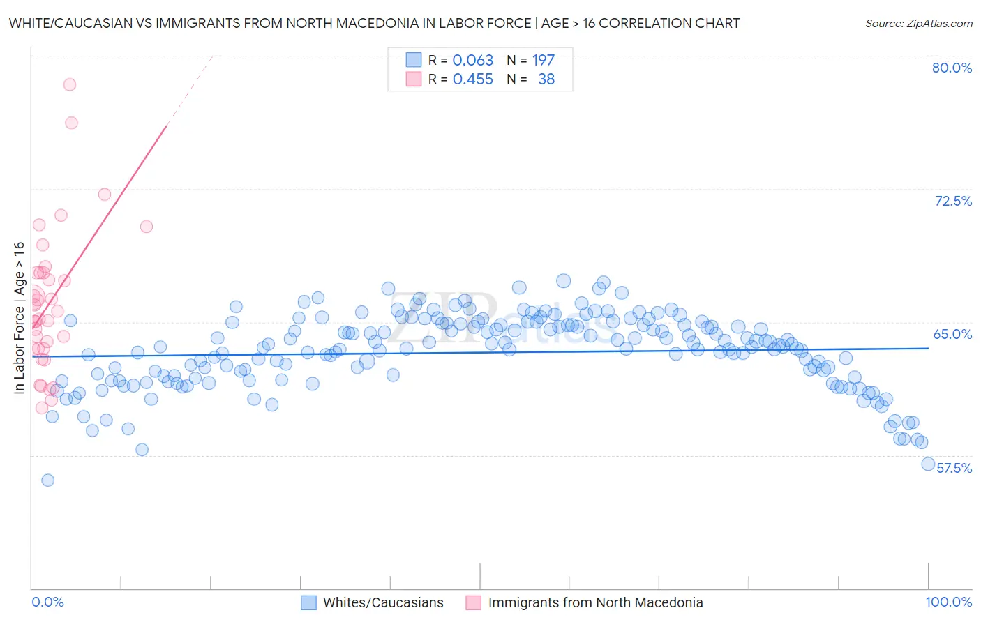 White/Caucasian vs Immigrants from North Macedonia In Labor Force | Age > 16