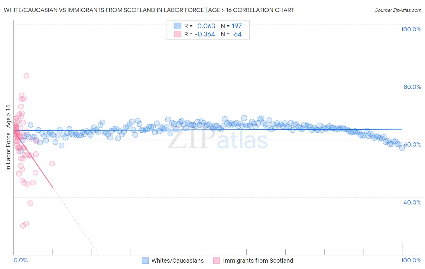 White/Caucasian vs Immigrants from Scotland In Labor Force | Age > 16