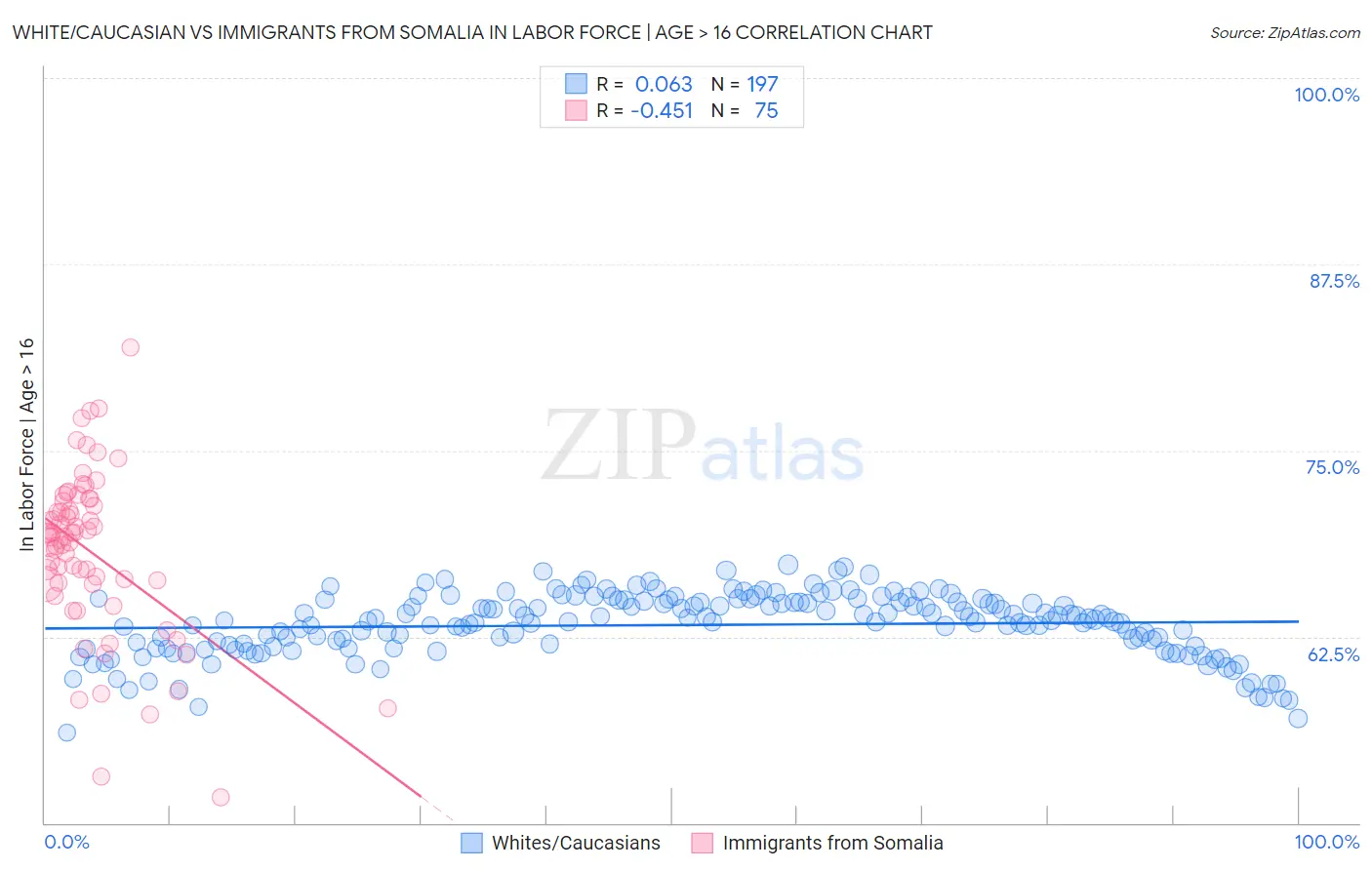White/Caucasian vs Immigrants from Somalia In Labor Force | Age > 16