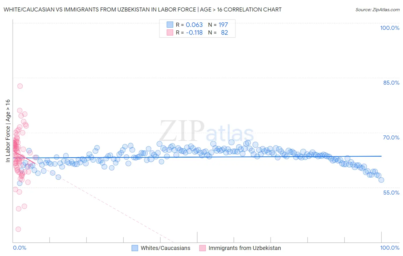 White/Caucasian vs Immigrants from Uzbekistan In Labor Force | Age > 16