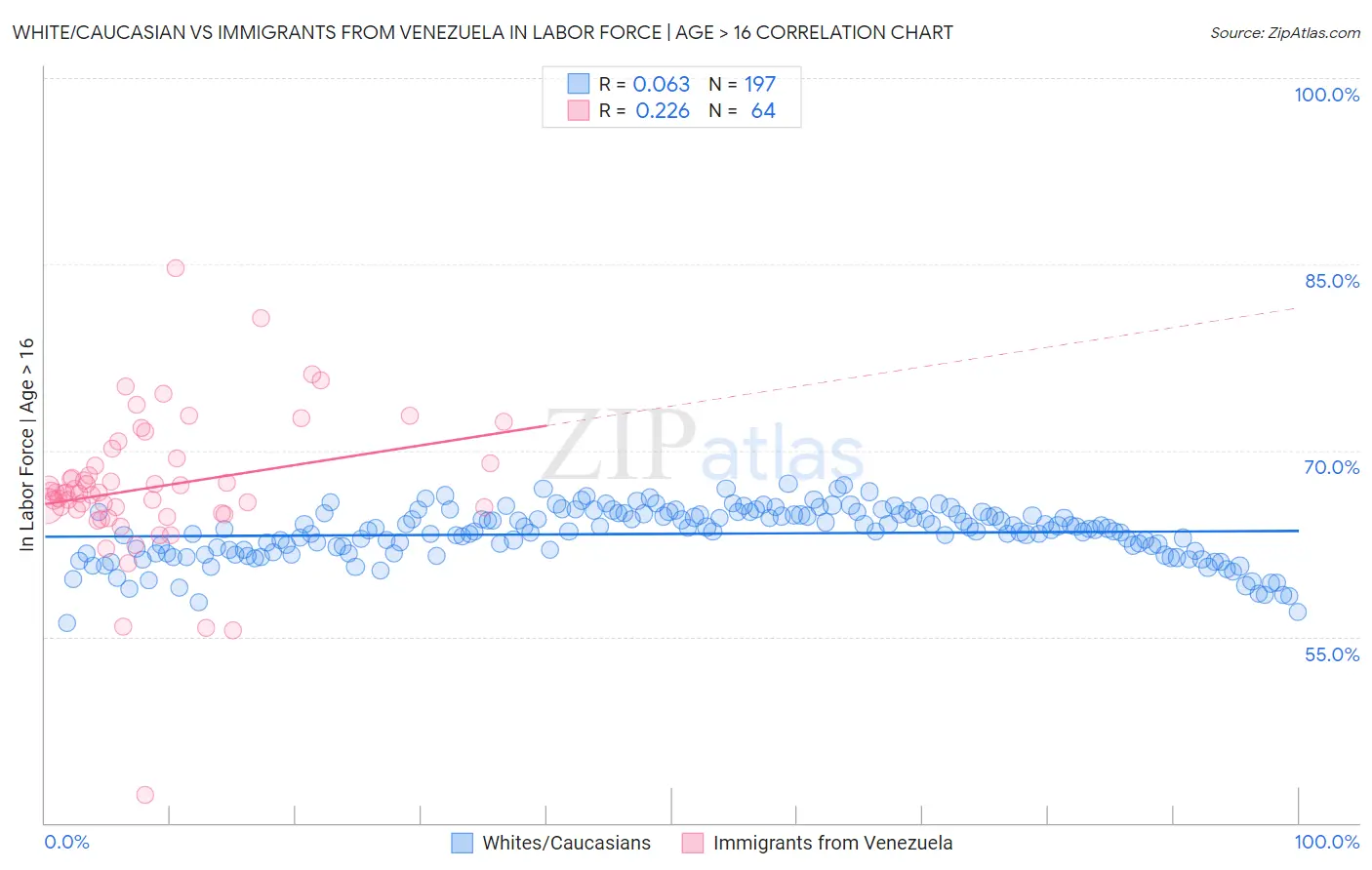 White/Caucasian vs Immigrants from Venezuela In Labor Force | Age > 16