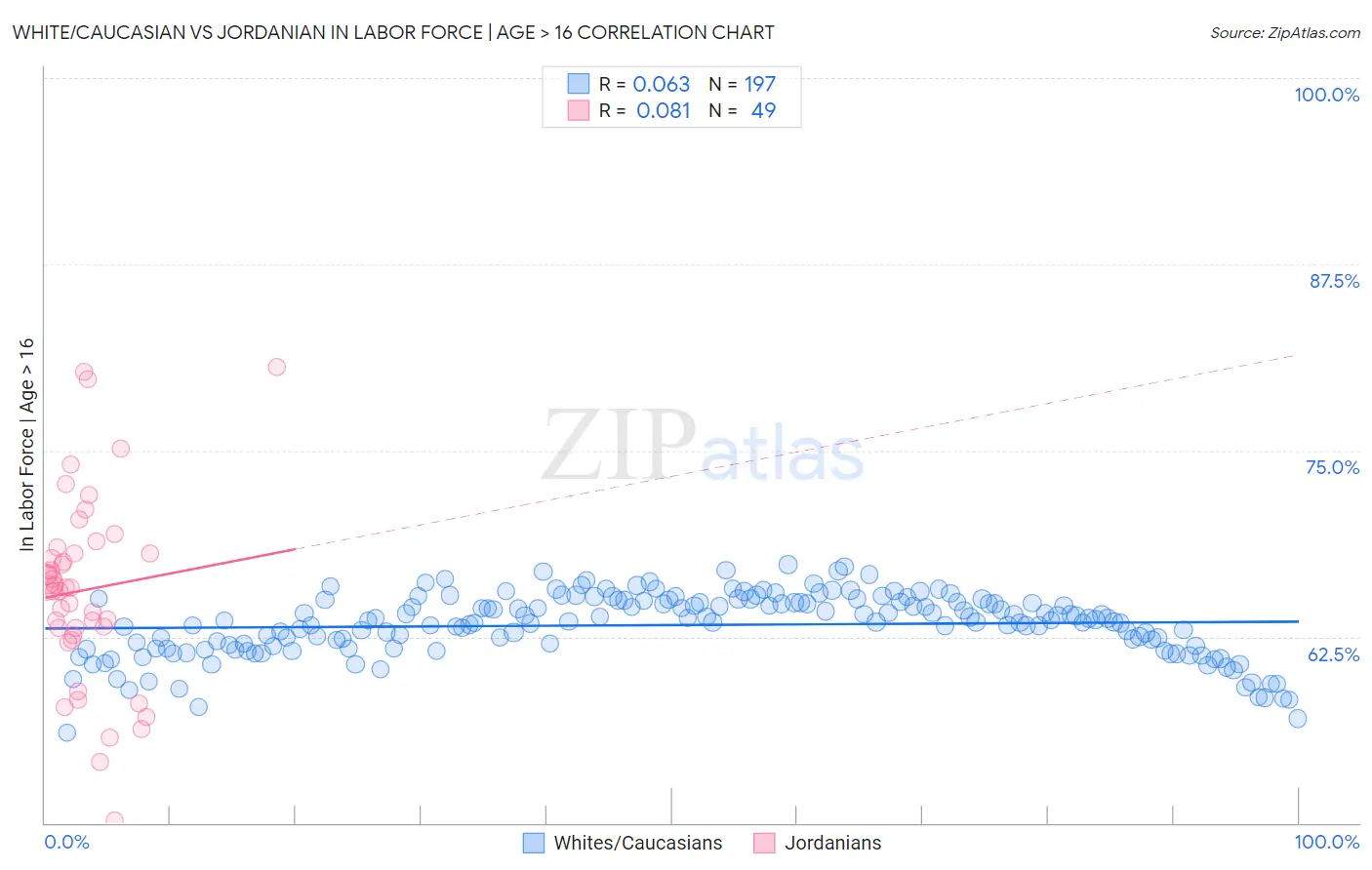 White/Caucasian vs Jordanian In Labor Force | Age > 16