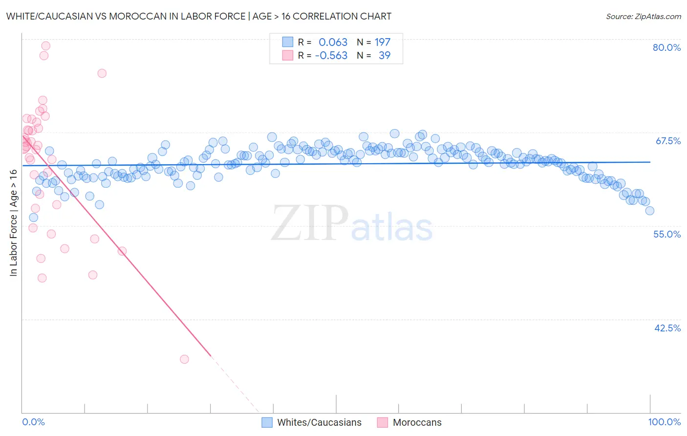 White/Caucasian vs Moroccan In Labor Force | Age > 16