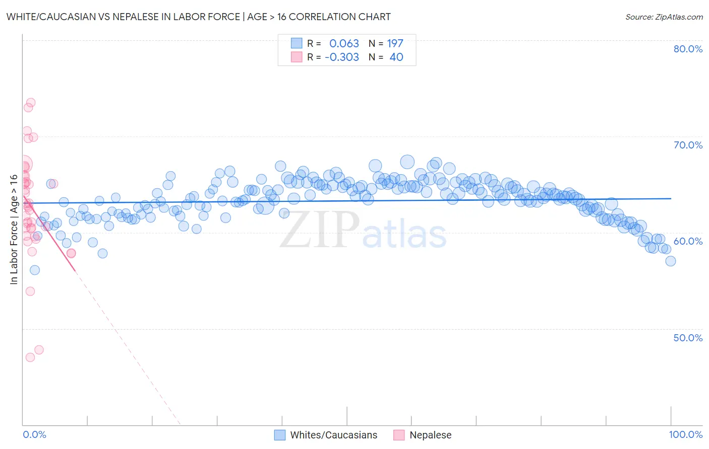 White/Caucasian vs Nepalese In Labor Force | Age > 16