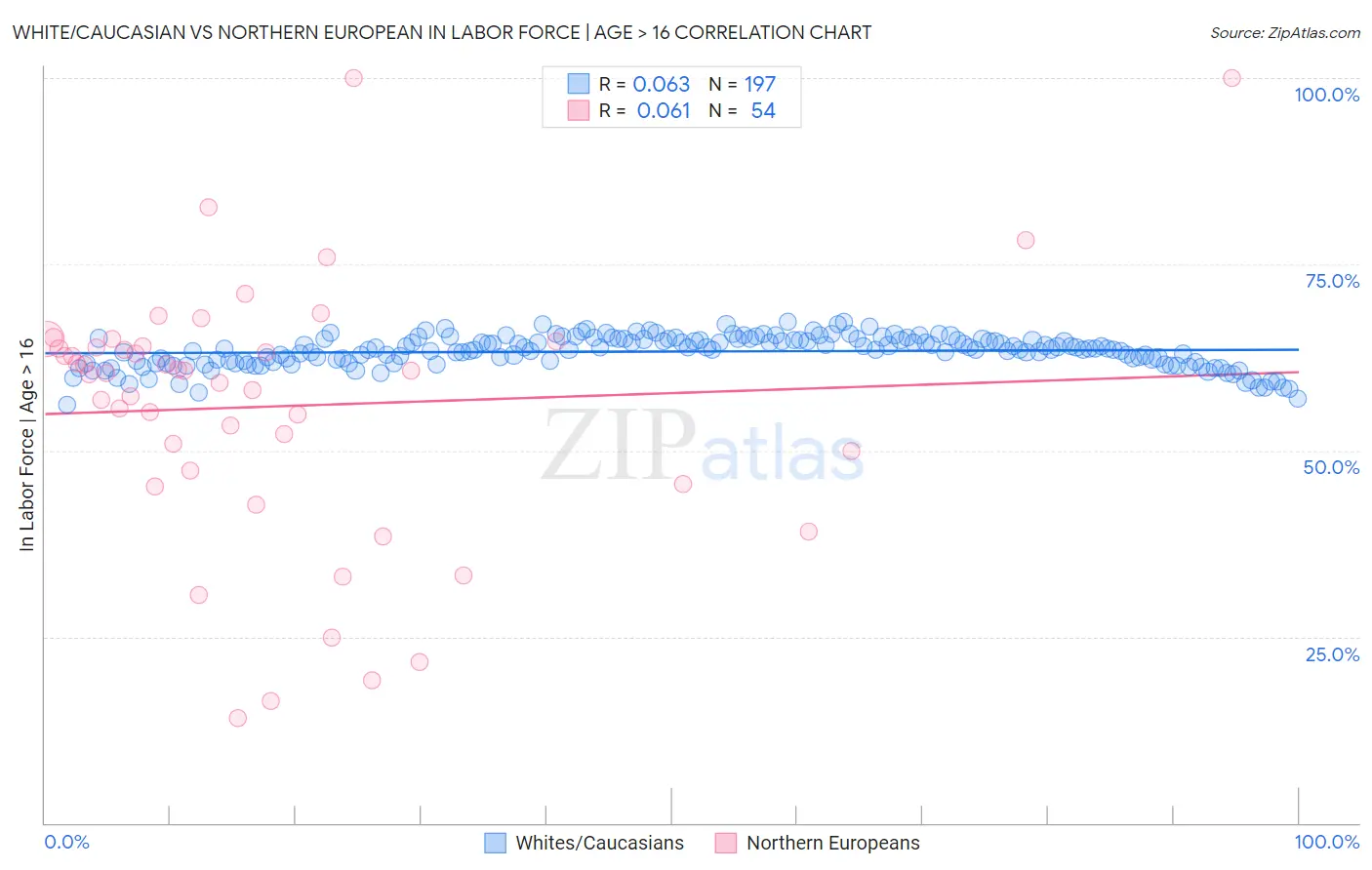 White/Caucasian vs Northern European In Labor Force | Age > 16
