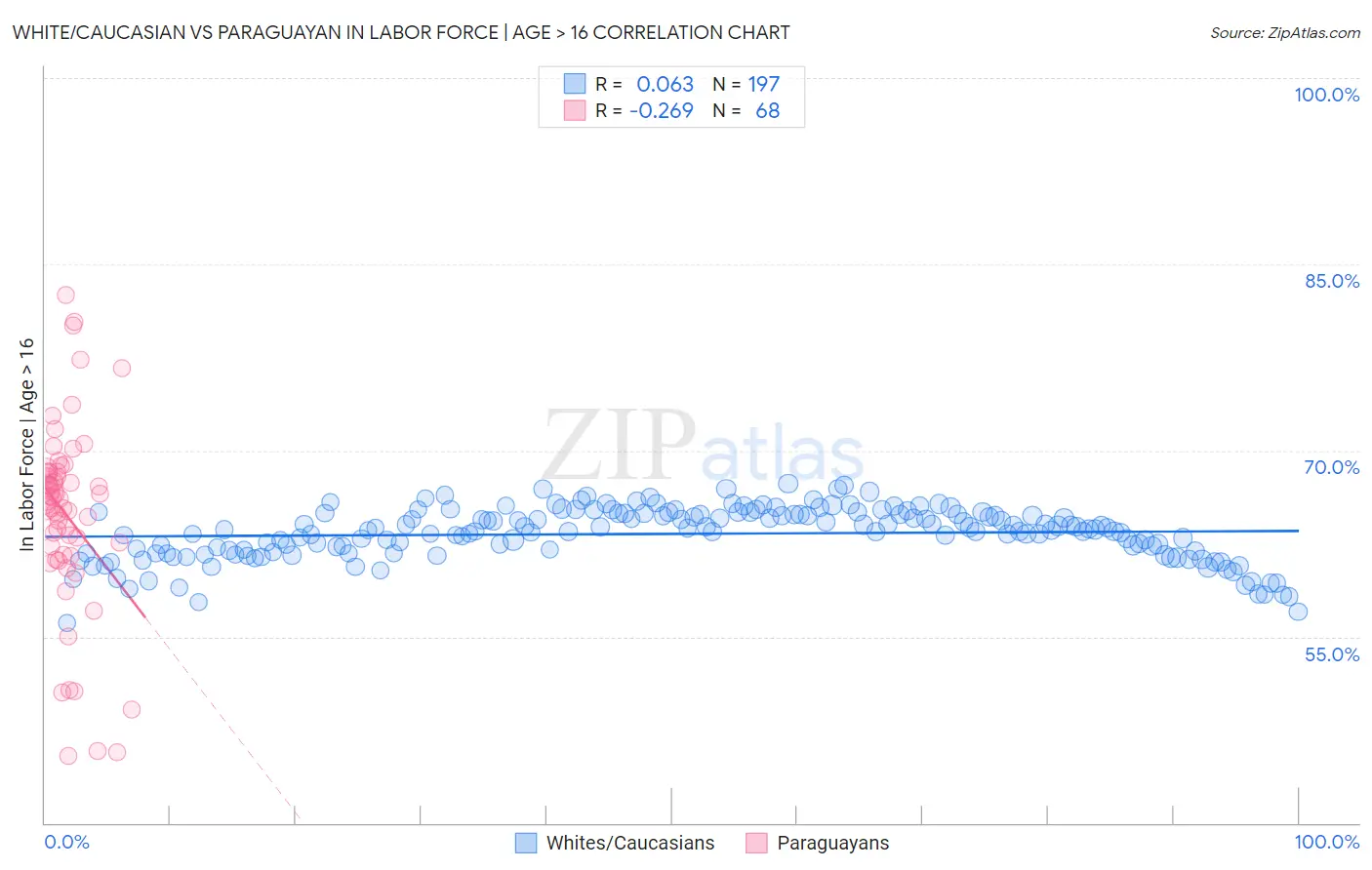White/Caucasian vs Paraguayan In Labor Force | Age > 16