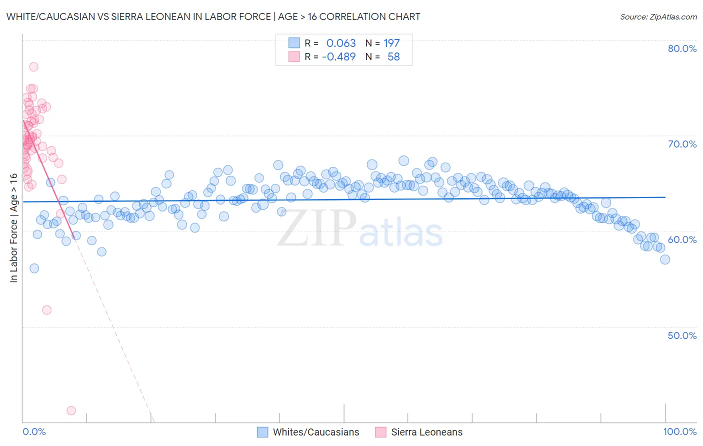 White/Caucasian vs Sierra Leonean In Labor Force | Age > 16