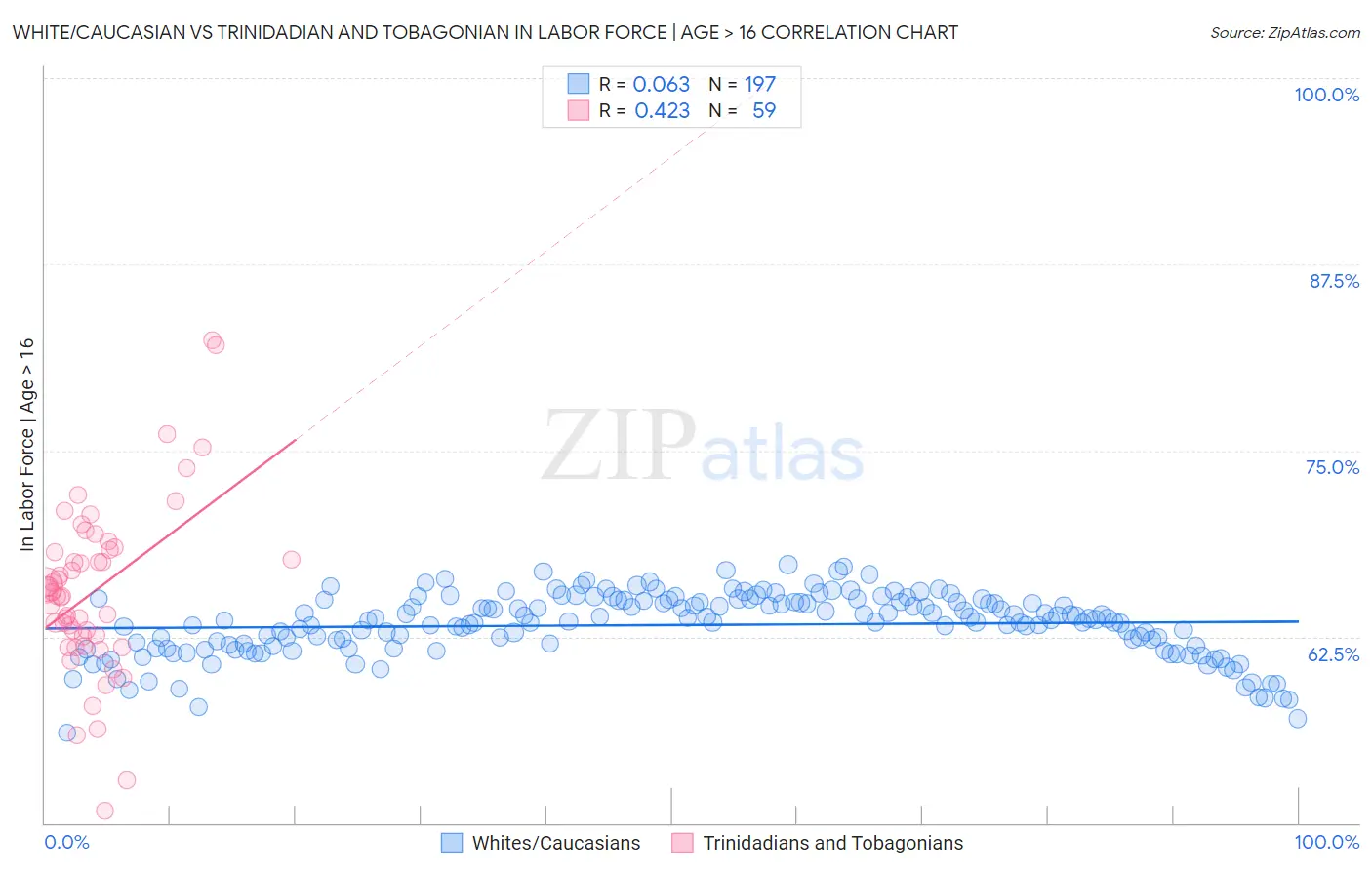 White/Caucasian vs Trinidadian and Tobagonian In Labor Force | Age > 16