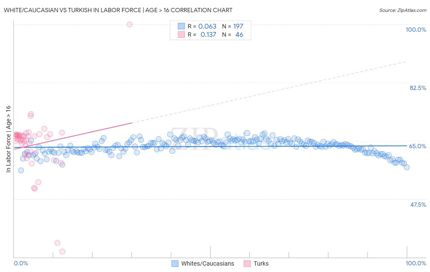 White/Caucasian vs Turkish In Labor Force | Age > 16