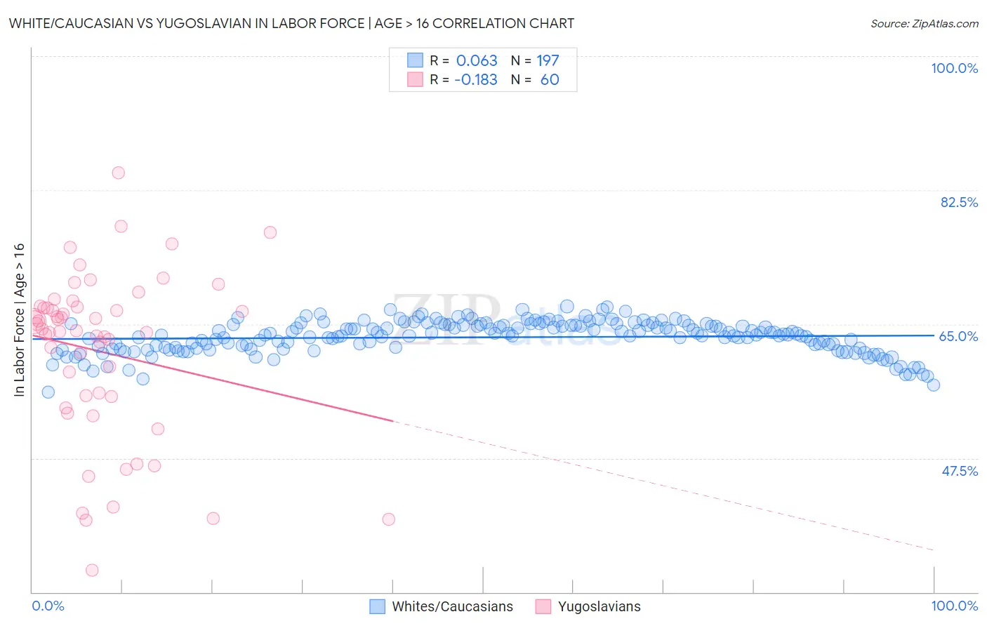 White/Caucasian vs Yugoslavian In Labor Force | Age > 16