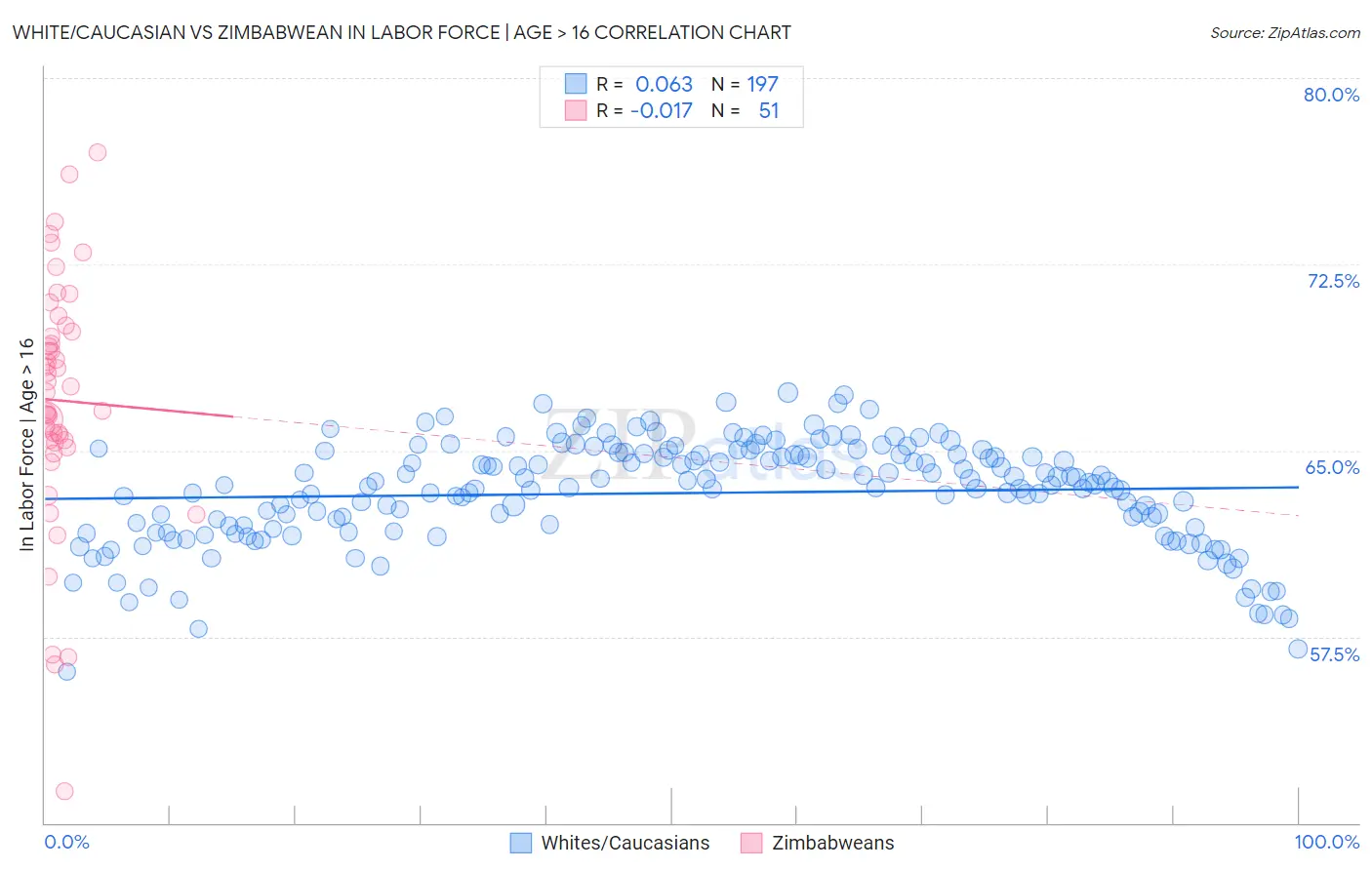 White/Caucasian vs Zimbabwean In Labor Force | Age > 16
