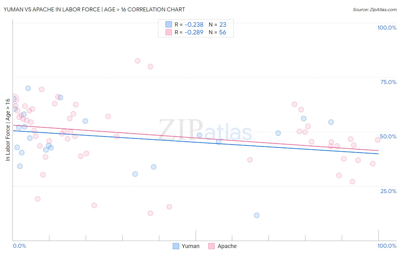 Yuman vs Apache In Labor Force | Age > 16