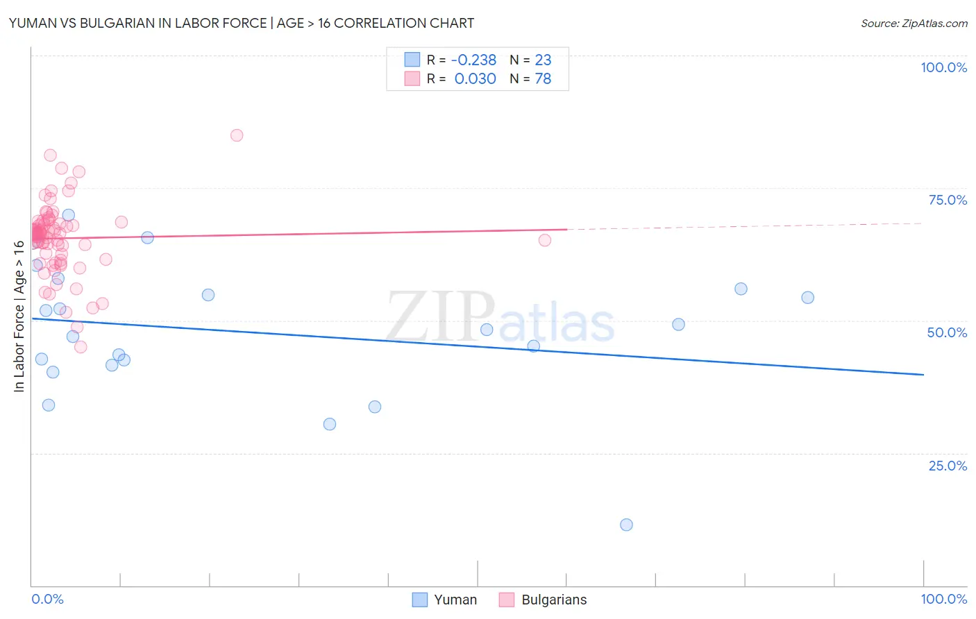 Yuman vs Bulgarian In Labor Force | Age > 16