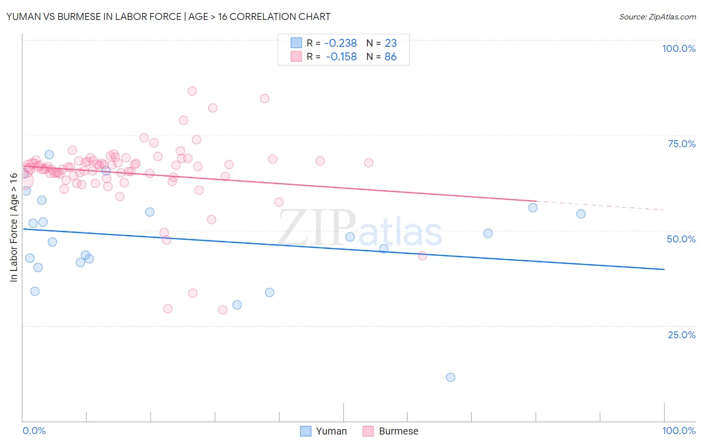 Yuman vs Burmese In Labor Force | Age > 16