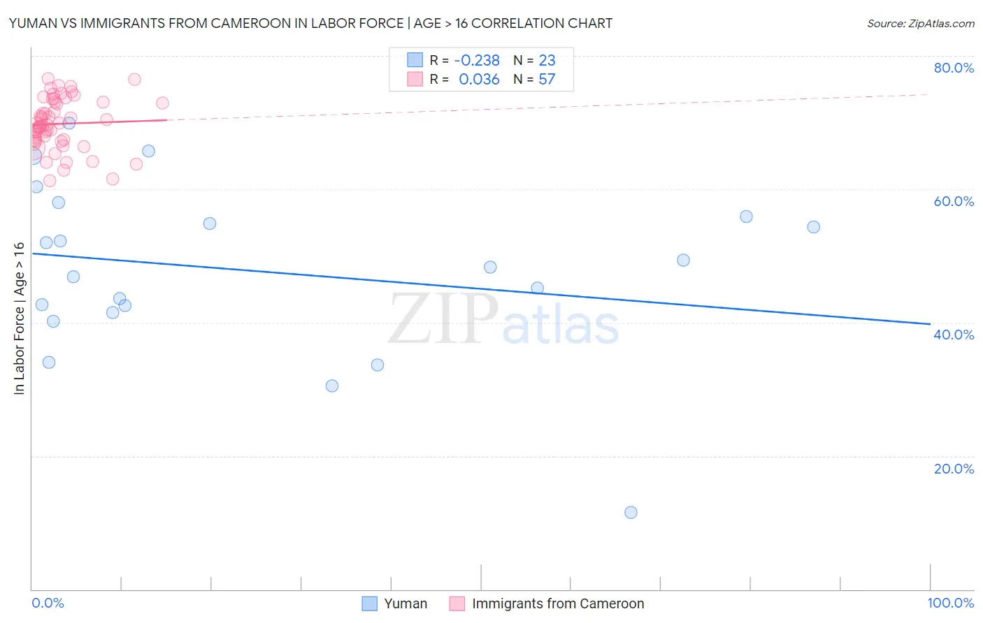 Yuman vs Immigrants from Cameroon In Labor Force | Age > 16