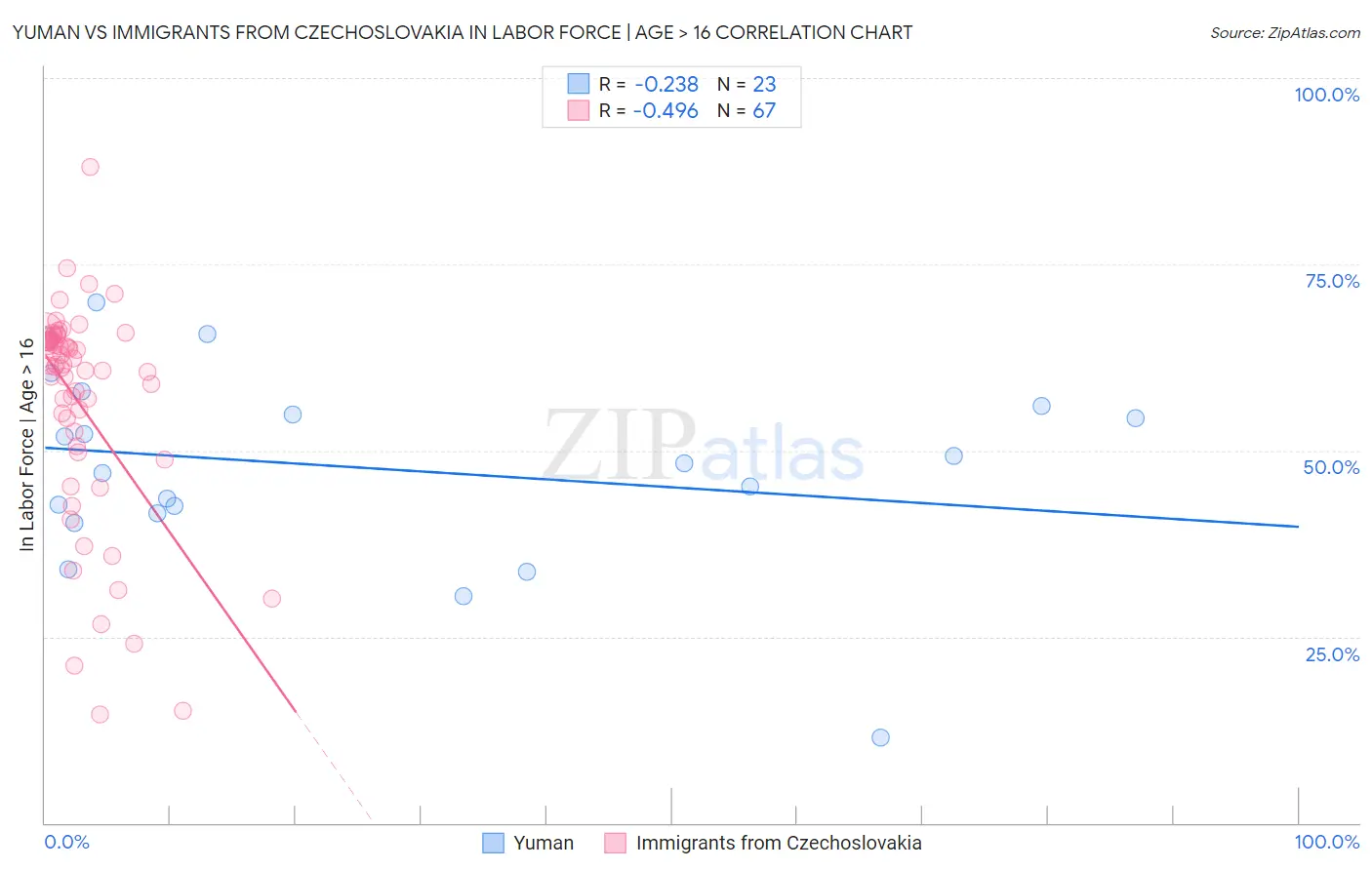 Yuman vs Immigrants from Czechoslovakia In Labor Force | Age > 16