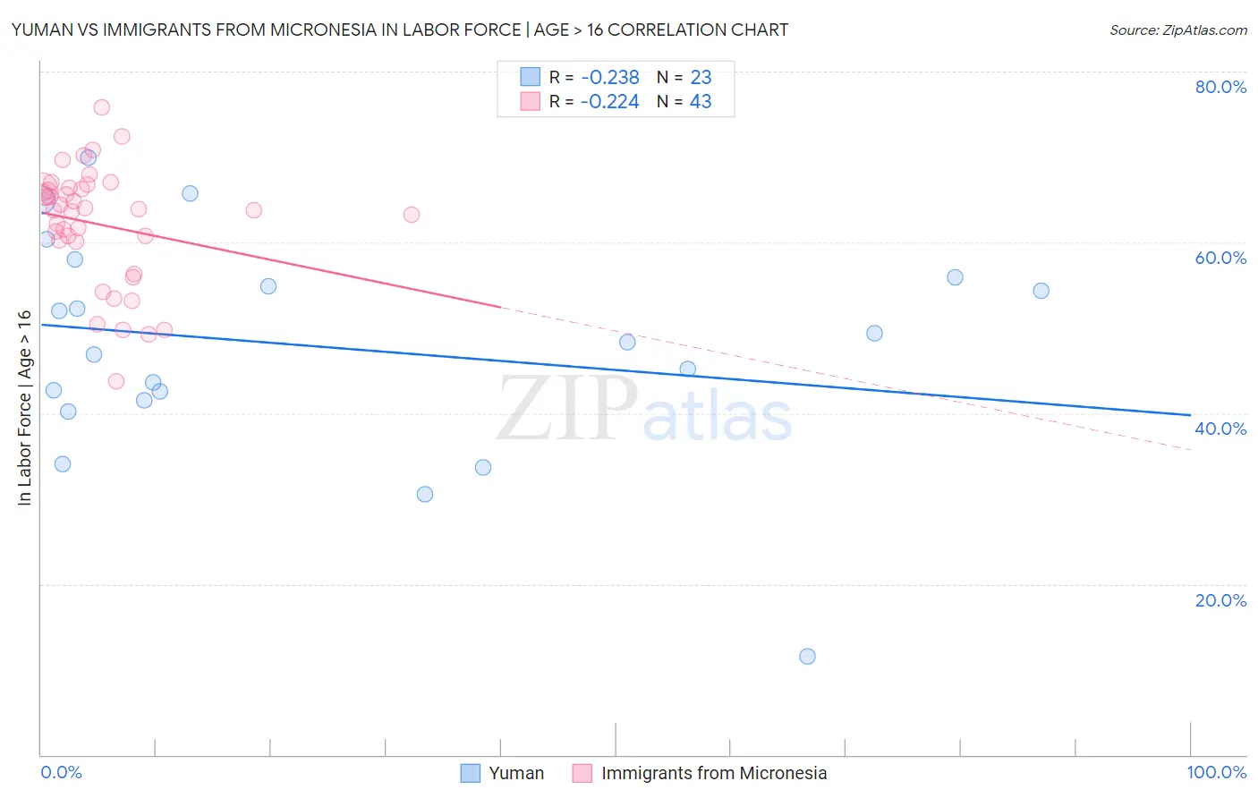 Yuman vs Immigrants from Micronesia In Labor Force | Age > 16