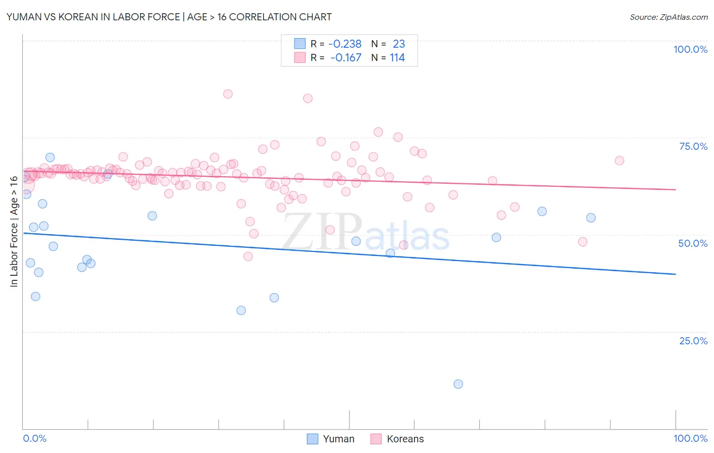 Yuman vs Korean In Labor Force | Age > 16