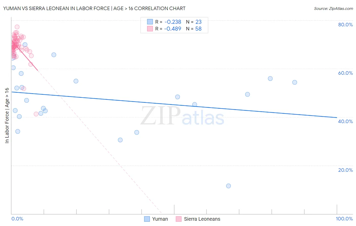 Yuman vs Sierra Leonean In Labor Force | Age > 16