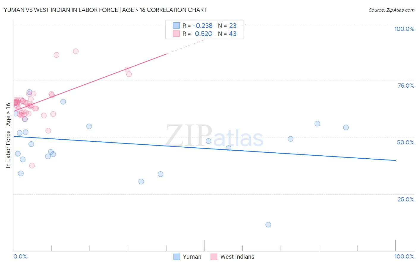 Yuman vs West Indian In Labor Force | Age > 16