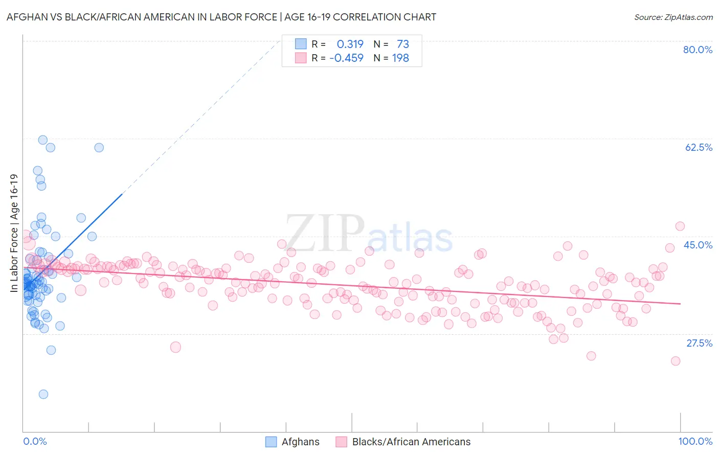 Afghan vs Black/African American In Labor Force | Age 16-19