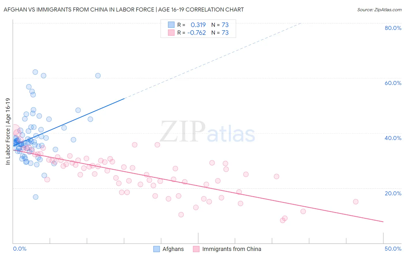 Afghan vs Immigrants from China In Labor Force | Age 16-19