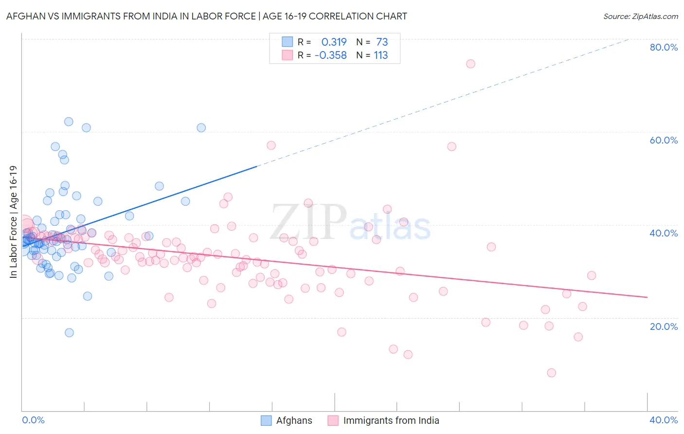 Afghan vs Immigrants from India In Labor Force | Age 16-19
