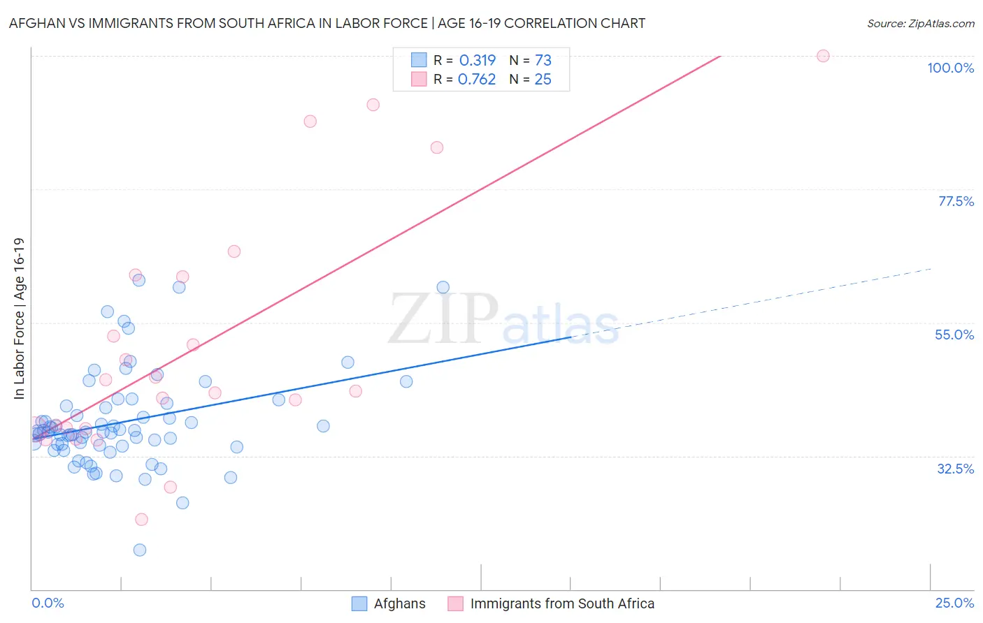 Afghan vs Immigrants from South Africa In Labor Force | Age 16-19