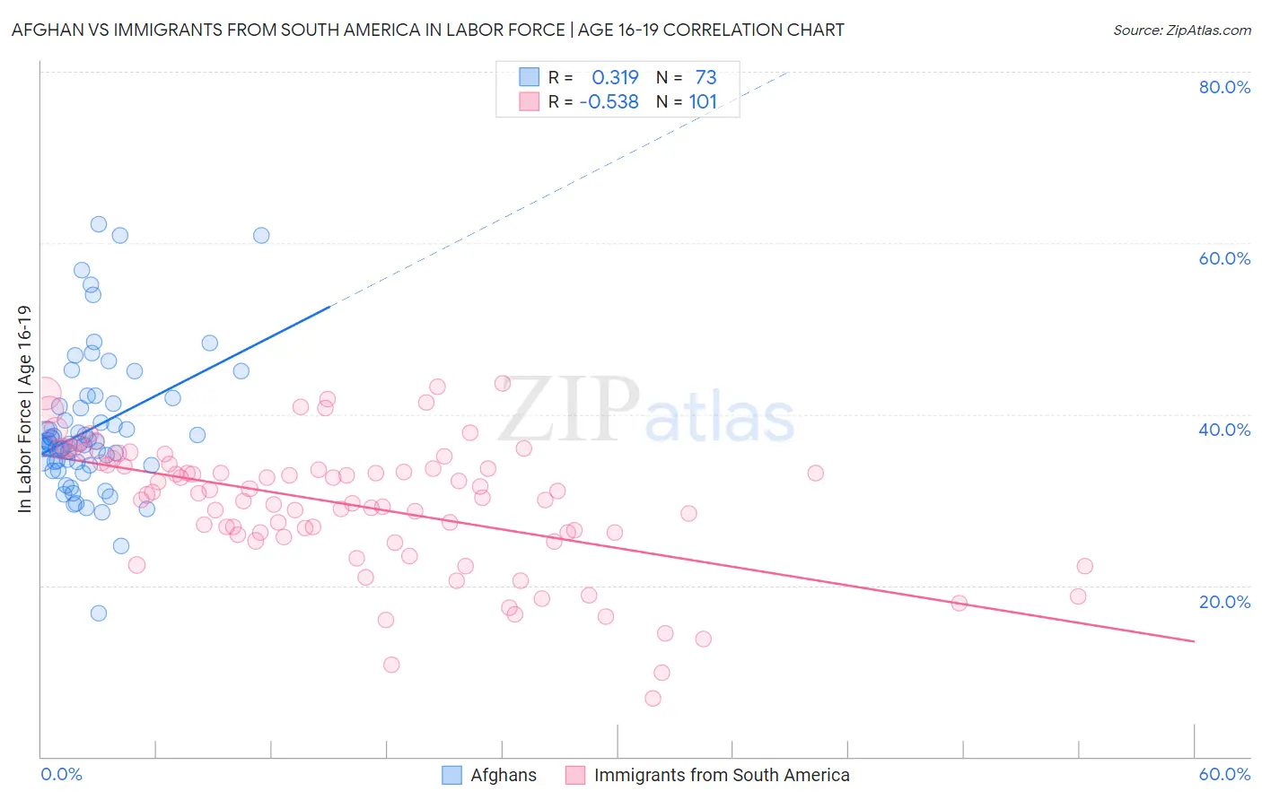 Afghan vs Immigrants from South America In Labor Force | Age 16-19