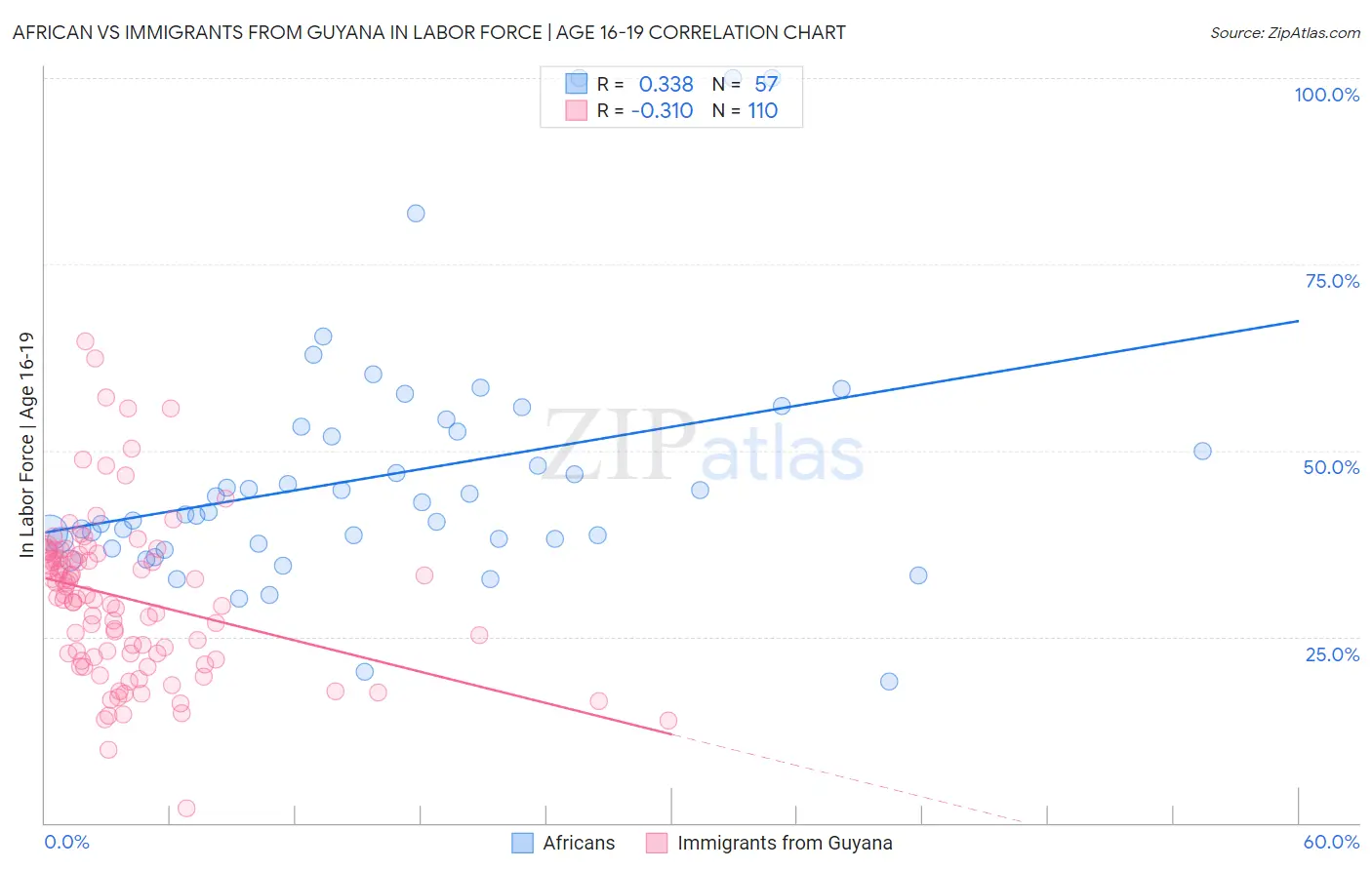African vs Immigrants from Guyana In Labor Force | Age 16-19