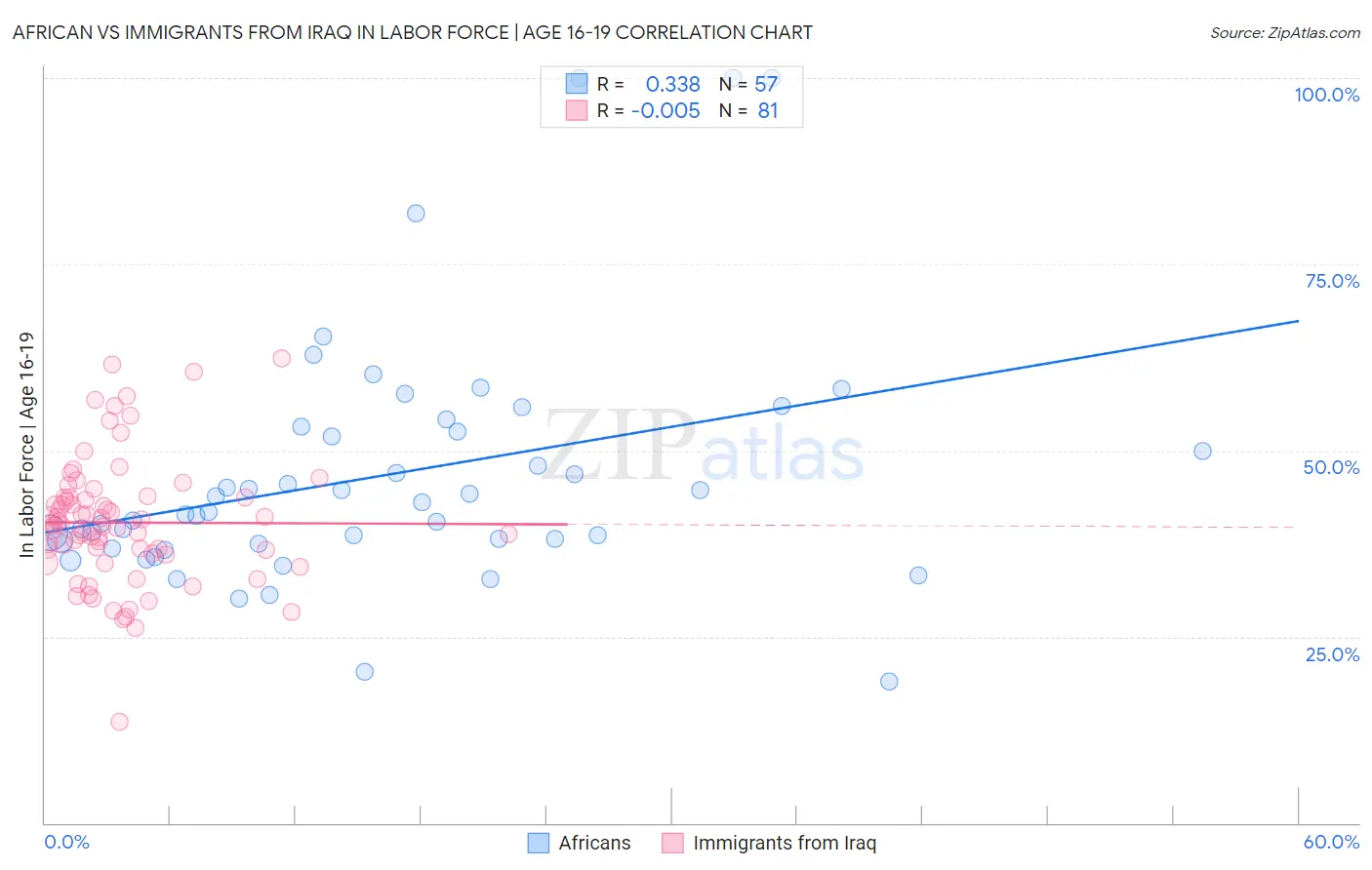 African vs Immigrants from Iraq In Labor Force | Age 16-19