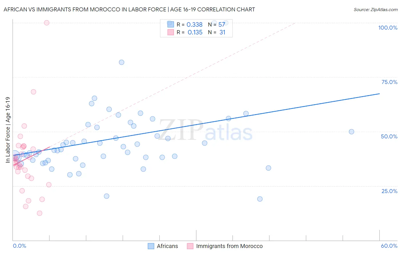 African vs Immigrants from Morocco In Labor Force | Age 16-19