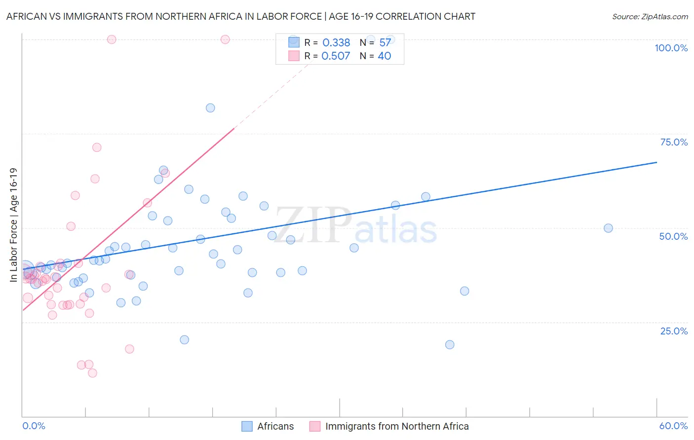 African vs Immigrants from Northern Africa In Labor Force | Age 16-19