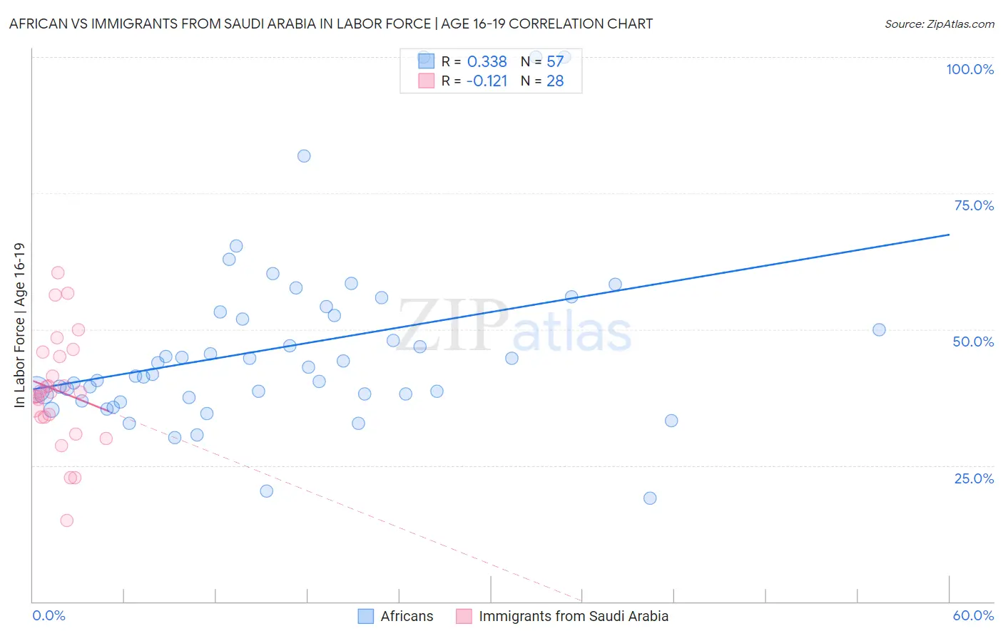 African vs Immigrants from Saudi Arabia In Labor Force | Age 16-19