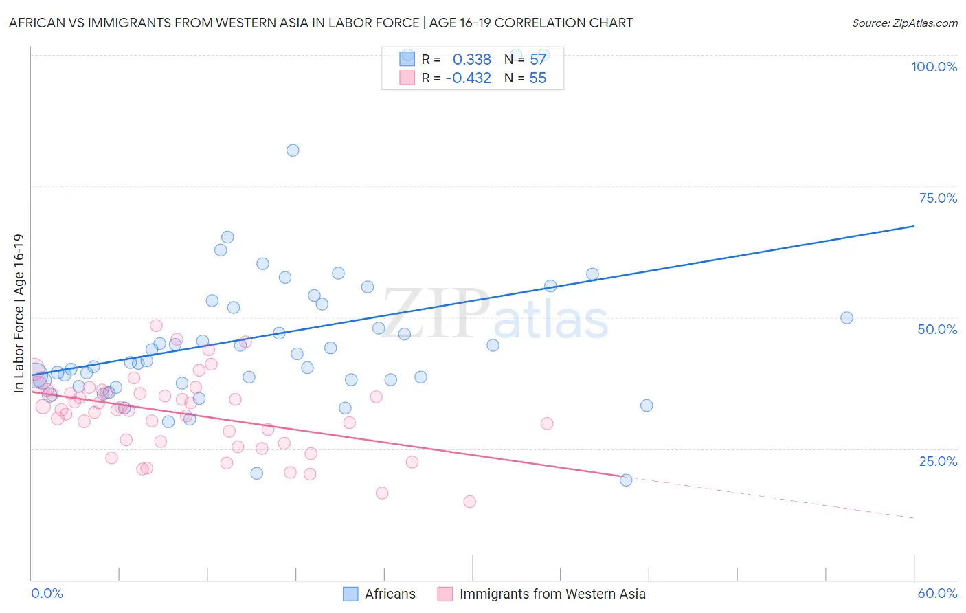 African vs Immigrants from Western Asia In Labor Force | Age 16-19