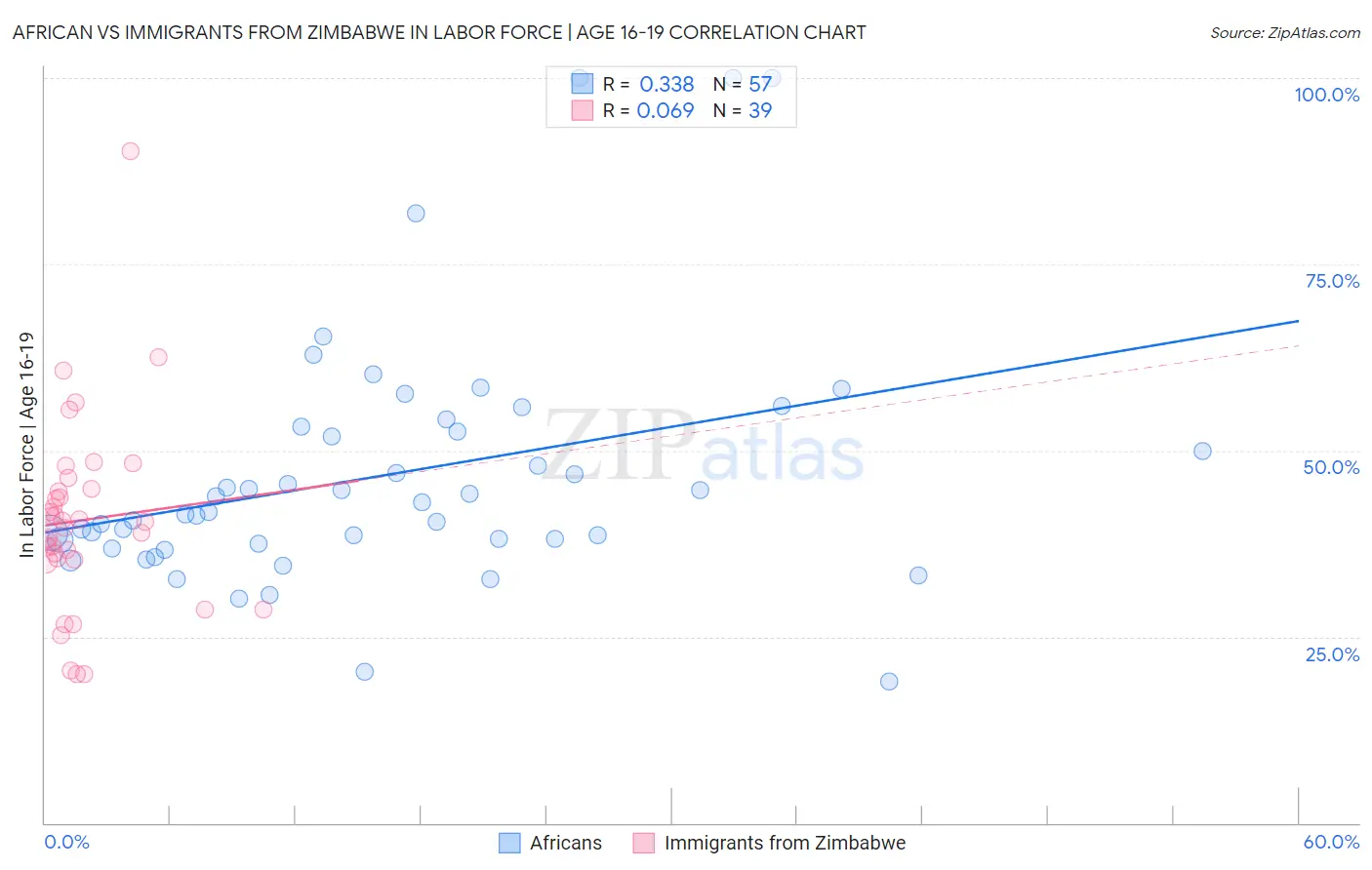 African vs Immigrants from Zimbabwe In Labor Force | Age 16-19