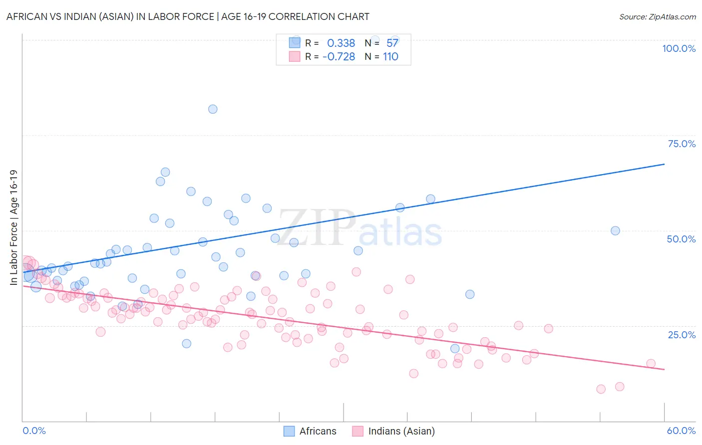 African vs Indian (Asian) In Labor Force | Age 16-19